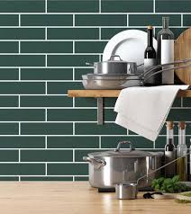 In this kitchen, the butcher block countertops and light wood cabinets pair beautifully with the white, mint green, and dark green mosaic tiles. Green Brick Splashback Backsplash Sticker Peel Stick Etsy