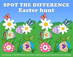 Identify the differences between two similar photos. Spot The Difference Easter Hunt Kindle Edition By Turner Jen Children Kindle Ebooks Amazon Com