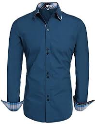 Hotouch Mens Formal Shirts Slim Fit Stafford Dress Shirts Steel Blue Xxl