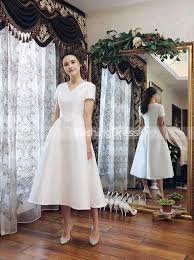 In preparation for the celebration must take into account every detail, so that nothing marred this joyful day. Vintage Satin Wedding Dresses Tea Length Wedding Dress With Short Slee Wishingdress