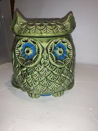 Green Blue Eyed Owl Cookie Jar Vintage