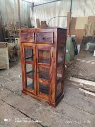 Brown Solid Wood Display Glass Cabinet