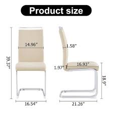 modern beige pu leather high back dining chair upholstered side chair with c shaped metal legs office chair set of 4