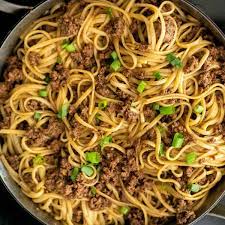 mongolian noodles with ground beef