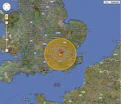 From the center where the bomb is detonated, there are five circles that denote the fireball radius, radiation radius, air blast radius and thermal radiation radius. Nuke Map Shows True Scale Of Nuclear War