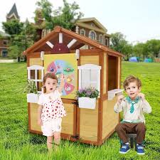 Natural Outdoor Wood Playhouse With
