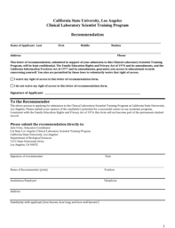 letter of recommendation form for cls
