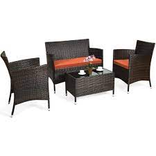 rattan wicker orange sofa sets