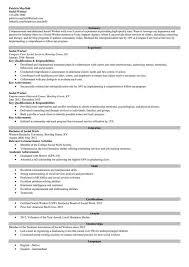 social work resume exles for a