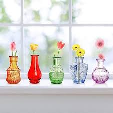 Vintage Crystal Colored Glass Bud Vases
