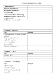 Interview Assessment Form Template Hr Evaluation Candidate