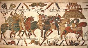 Tapisserie der normannischen eroberung englands. Wandteppich Bayeux Teppich Am Mont Saint Michel Almerlin