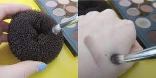 hair donut as a makeup brush cleaner