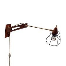Teak Brass Swing Arm Wall Lamp