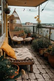 A Patio With A Hammock And Potted Plants Ai