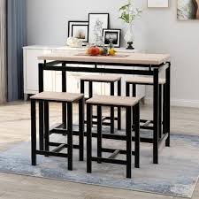 Dining room furniture from the sofia vergara home furniture collection. Euroco 5 Piece Dining Set Wood And Metal Pub Table With 4 Bar Stools Beige Walmart Com Walmart Com