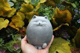 Fat Cat Statue Abstract Concrete Kitty