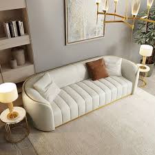 89 Modern Faux Leather Upholstered 3 Seater Sofa With Gold Legs