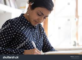Concentrated Smart Indian Girl Sit Desk Stock Photo (Edit Now) 1439004959