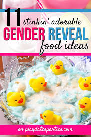 To play up the bun in the oven pun, bake a cake or cupcakes colored with pink or blue food dye in the center. 11 Stinkin Adorable Gender Reveal Food Ideas