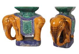 Elephant Form Glazed Ceramic Garden Seats