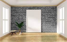 interior design empty room gray brick