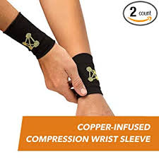 Copperjoint Copper Infused Compression Wrist Sleeve Ergonomic Design Supports Improved Circulation To Help Relieve Stiff Sore Muscles Pair