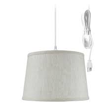 Shop 1 Light Swag Plug In Pendant 12 W Shallow Drum Textured Oatmeal Shade 17 White Cord Overstock 18231385