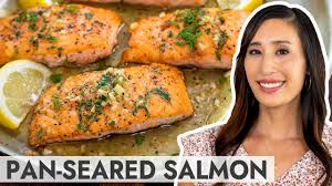 crispy pan seared salmon with lemon
