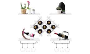 Gymax Set Of 5 Wall Mount Wine Rack Set Storage Shelves And Glass Holder White