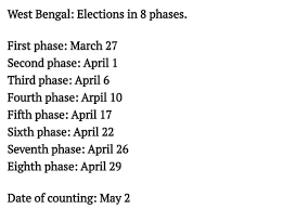 Schedule for general election to the legislative assemblies of assam, kerala, tamil nadu, west bengal and puducherry, 2021. West Bengal Election Dates 2021 Eight Phase Polling To Start On March 27 Results On May 2 Kolkata News Times Of India