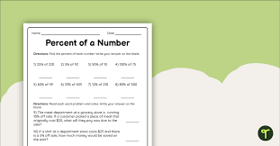 percent of a number worksheet teach