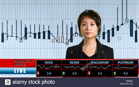 Asian Female Anchorwoman Presenting Financial News From Tv