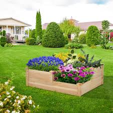 3 Tier Wooden Raised Garden Bed With Open Ended Base Natural Costway