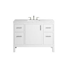 I really like the curvy cabinet design and the carrara marble top. Kohler Rubicon 48 In Bath Vanity Single Basin Vanity Top In White With White Basin K R81119 Asb 0 The Home Depot
