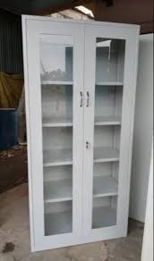 Polished Steel Glass Door Bookshelf