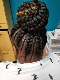 Ghana braid updo with ends senegalese twist and styled with a high bun. Ghana Braids Bun Call Jerica 6784810511 Knotty By Nature Facebook