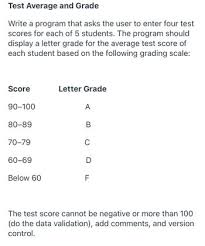 test average and grade write a program