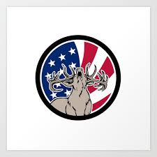 North American Deer Usa Flag Icon Art