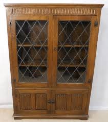 Oak Leaded Door Bookcase Cabinet