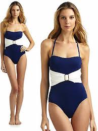 188 Spanx Whittle Waistline Bandeau Blue White Slimming One Piece Swimsuit 8 Ebay