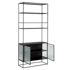 Black Iron Fluted Glass Doors Bookcase