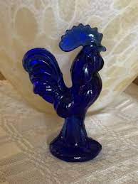 cobalt blue glass rooster en