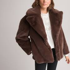 Recycled Faux Fur Coat Brown La Redoute