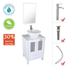 Cascading clear water in a wide profile. 24 Inch Bathroom Cabinet White Vessel Sink Modern Vanity W Faucet Mirror Combo Ebay
