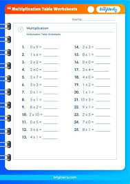 multiplication table worksheets for