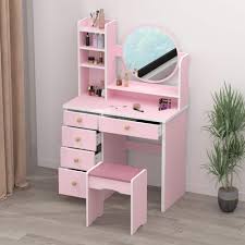 wiawg 5 drawers pink makeup vanity