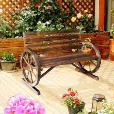 Outsunny Wooden Wagon Wheel Bench