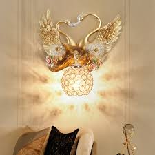 Gold Swan Crystal Wall Light Creative