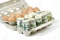 Rolls Of Money With Eggs In A Grey Recycled Paper Carton ...